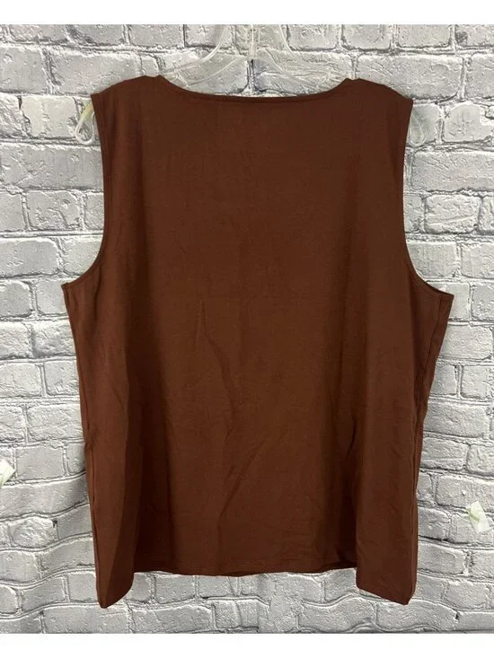 Chico's size 3 (XL) Contour Cotton Square Neck Tank Top Brown NWT - Picture 2 of 6